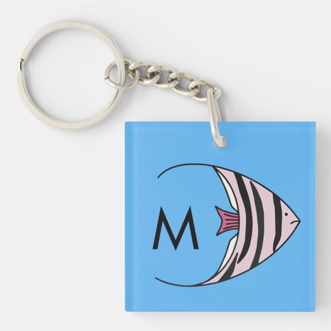 Blue fish pattern monogram key ring (Front)