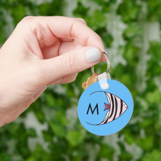 Blue fish pattern monogram key ring (Hand)