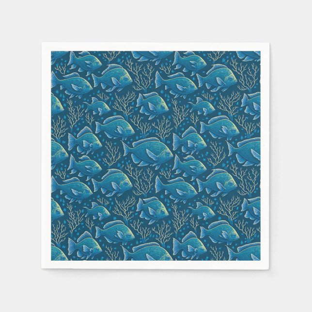 Blue Fish Pattern Napkin (Front)
