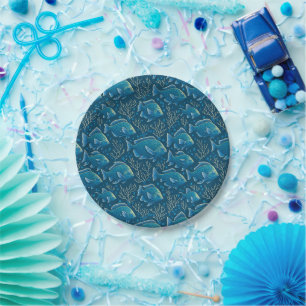 Blue Fish Pattern Paper Plate
