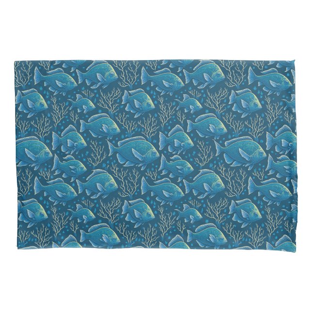 Blue Fish Pattern Pillowcase (Front)