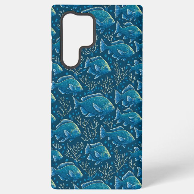 Blue Fish Pattern Samsung Galaxy S22 Ultra Case (Back)