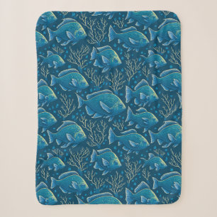 Blue Fish Pattern Sherpa Blanket