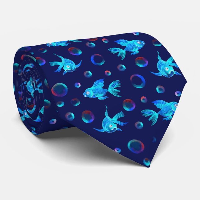 blue fish pattern tie (Rolled)