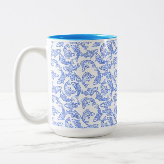Blue Fish Pattern Two-Tone Coffee Mug (Left)