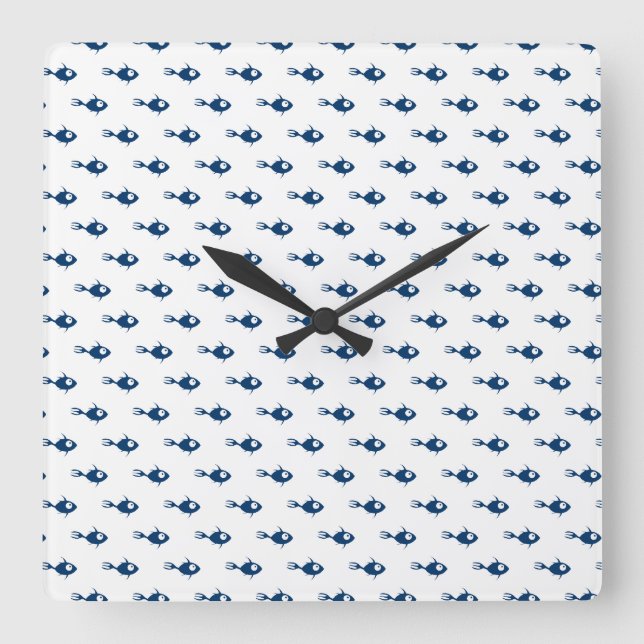 Blue Fish Pattern Wall Clock (Front)