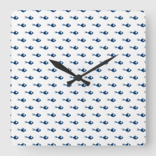 Blue Fish Pattern Wall Clock
