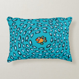 Blue Fish School Pattern with Small Orange Fish Decorative Cushion