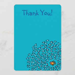 Blue Fish School Pattern with Small Orange Fish Thank You Card