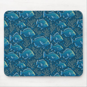 Blue Fish Seamless Pattern Mouse Mat