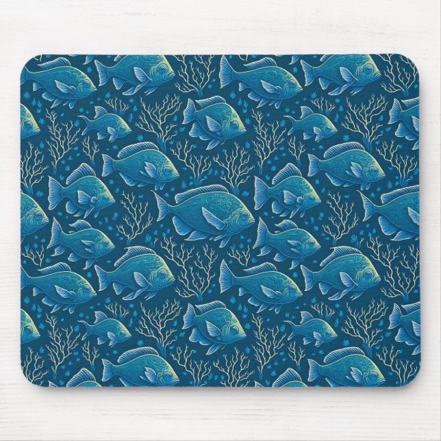 Blue Fish Seamless Pattern Mouse Mat (Front)