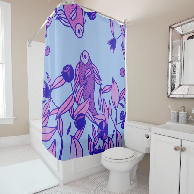Blue Fish Shower Curtain (In Situ)