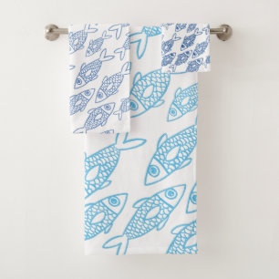 Blue Fish Swimming in the Sea Bath Towel Set
