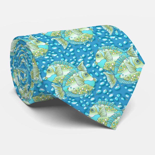 Blue Fish  tie (Rolled)