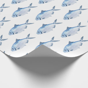 Blue Fish Watercolor Coastal Wrapping Paper