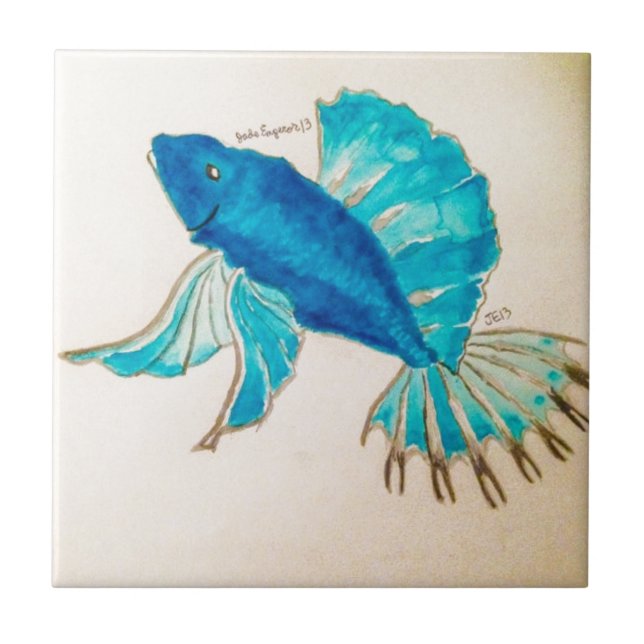 Blue Fish Watercolor Tile (Front)