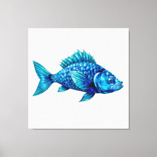 Blue Fish with Spiky Fins and Scales Canvas Print
