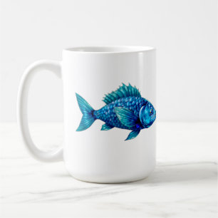 Blue Fish with Spiky Fins and Scales Coffee Mug