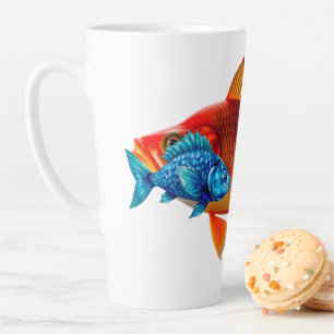 Blue Fish with Spiky Fins and Scales Latte Mug