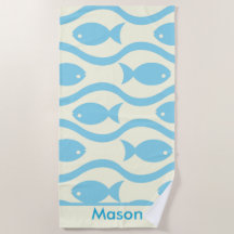 Blue Fish with Waves Pattern Personalised Kids