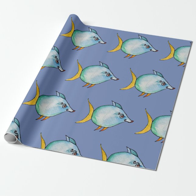 Blue Fish Wrapping Paper (Unrolled)