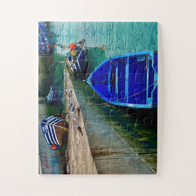 Blue Fishing Boat at Essaouira Harbor Jigsaw Puzzle (Vertical)
