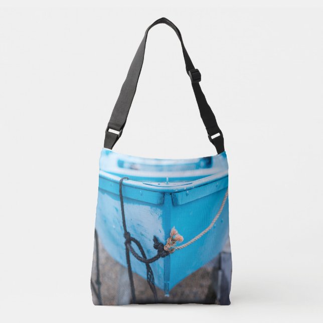 Blue Fishing Boat Crossover Tote Bag (Front)
