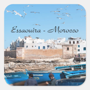 Blue Fishing boats in Essaouira - Morocco Square Sticker