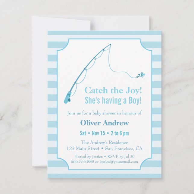 Blue Fishing Themed Baby Shower Invitations (Front)