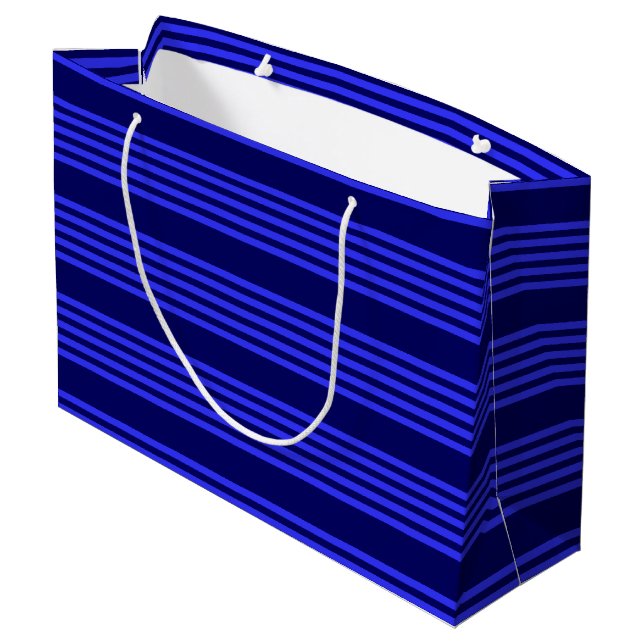 Blue five stripes pattern large gift bag (Back Angled)