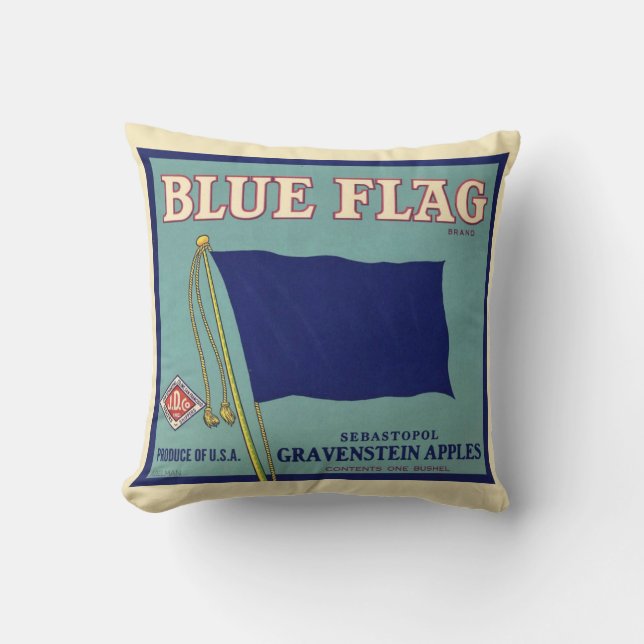  Blue Flag Apple Label Throw Pillow (Front)