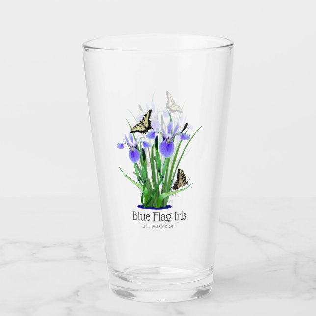 Blue Flag Iris and Swallowtail Butterflies Glass (Front)