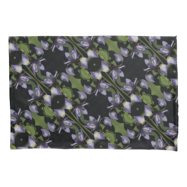 Blue Flag Iris Flower Abstract Pattern Pillowcase (Front)