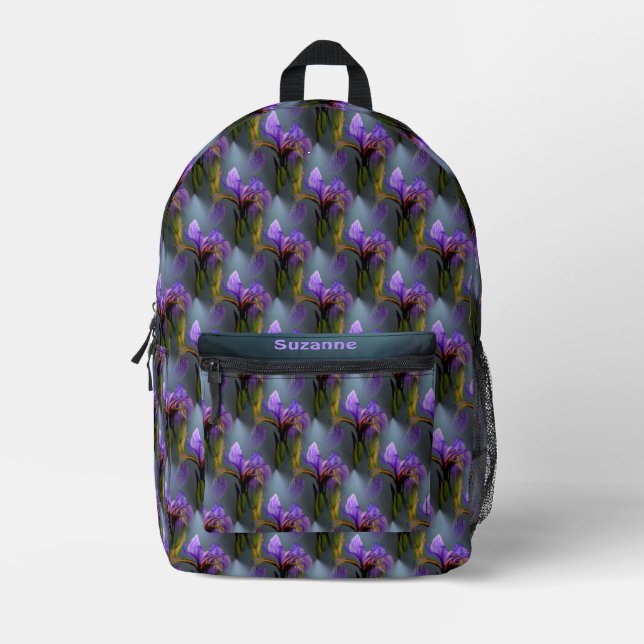 Blue Flag Iris Flower Art Pattern Personalised  Printed Backpack (Front)