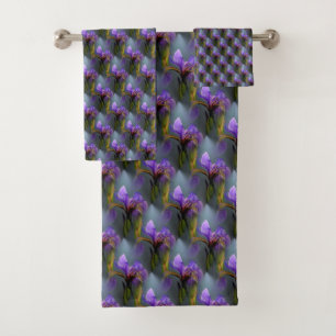 Blue Flag Iris Flower Nature Art Pattern   Bath Towel Set