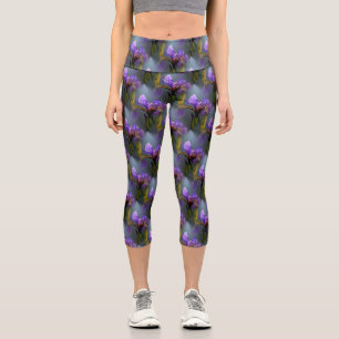 Blue Flag Iris Flower Nature Art Pattern   Capri Leggings