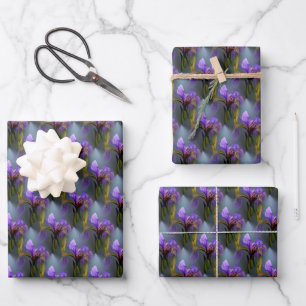 Blue Flag Iris Flower Nature Art Pattern Wrapping Paper Sheet