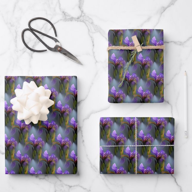 Blue Flag Iris Flower Nature Art Pattern  Wrapping Paper Sheet (Front)