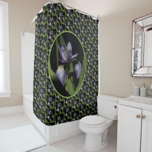 Blue Flag Iris Flower Pattern     Shower Curtain (In Situ)