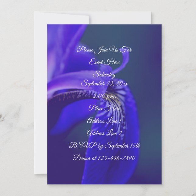 Blue Flag Iris Flower Petal Elegant Party Invitation (Front)