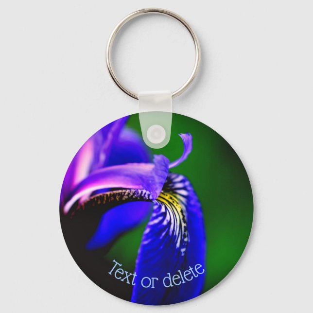 Blue Flag Iris Flower Petal Personalised Key Ring (Front)
