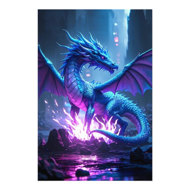 Blue Flame Dragon – Fantasy Metal Wall Art" Photo Print (Front)