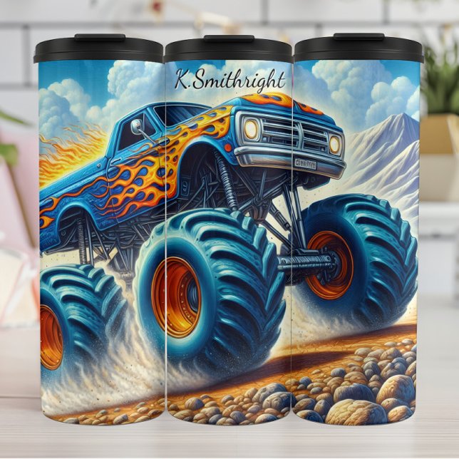 Blue Flame Monster Truck Desert Thermal Tumbler (Creator Uploaded)