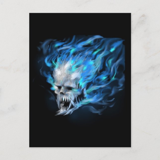 Blue flame skull postcard (Front)