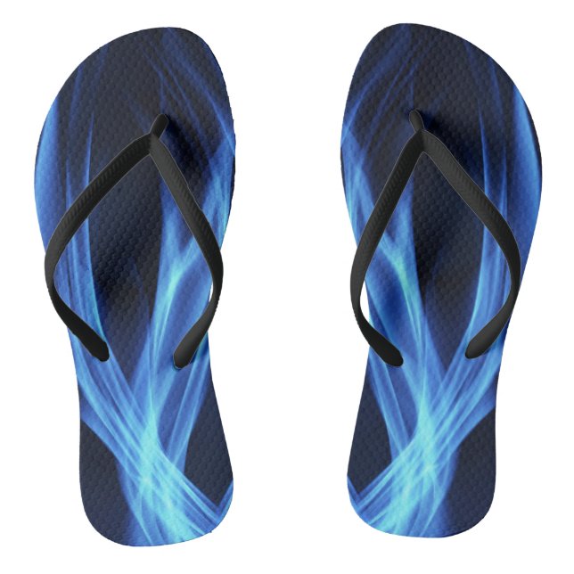 Blue Flame Swirl Dark Flip Flops (Footbed)