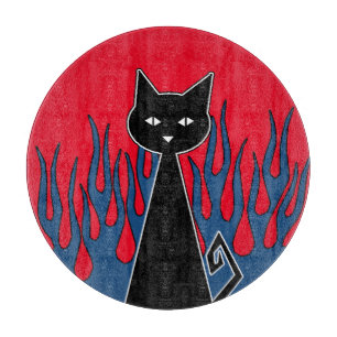 Blue Flames Black Cat Cutting Board