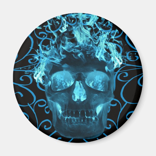 Blue Flaming Skull Magnet (Front)