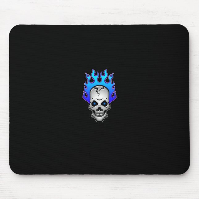 blue-flaming-skull-mousepad mouse mat (Front)