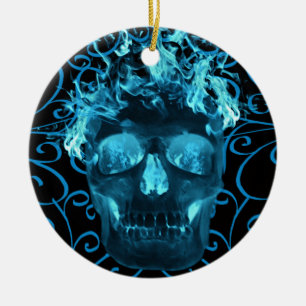 Blue Flaming Skull Ornament