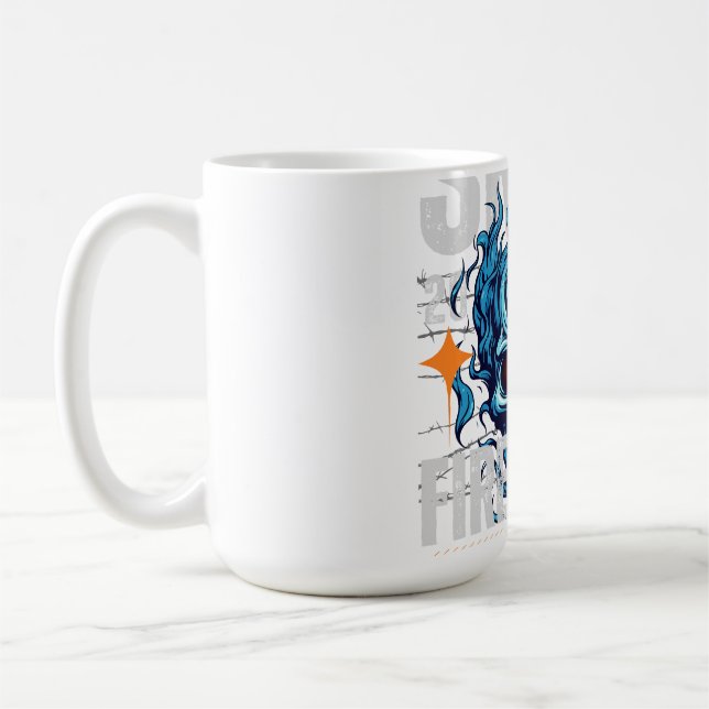 Blue Flaming Skull Streetwear Design | Cyberpunk G Coffee Mug (Left)